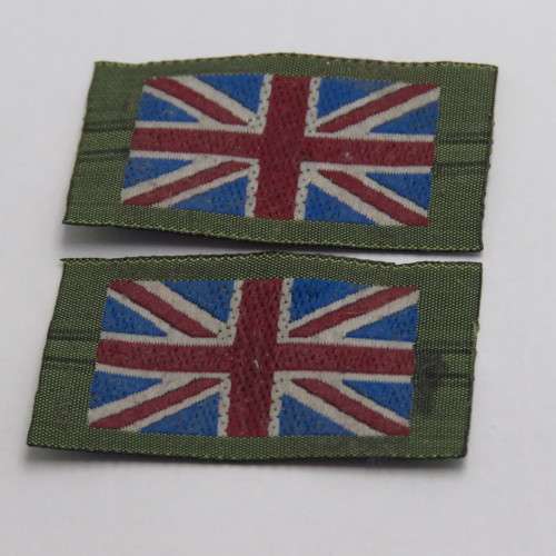 Pair of British Army Union Jack flag uniform badges