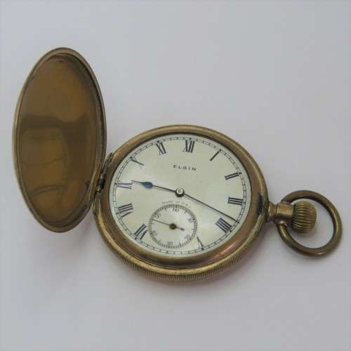 Antique Elgin goldplated full hunter pocketwatch - No glass - Balance staff broken - Not working