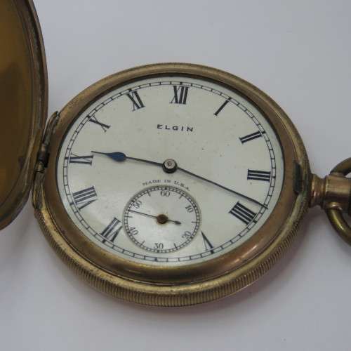 Antique Elgin goldplated full hunter pocketwatch - No glass - Balance staff broken - Not working