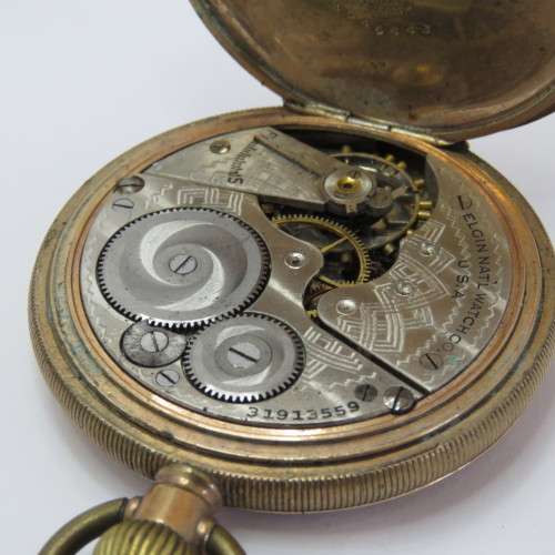 Antique Elgin goldplated full hunter pocketwatch - No glass - Balance staff broken - Not working