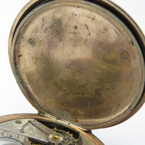 Antique Elgin goldplated full hunter pocketwatch - No glass - Balance staff broken - Not working