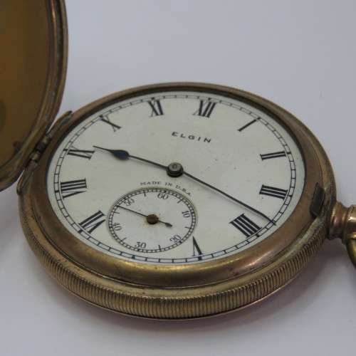 Antique Elgin goldplated full hunter pocketwatch - No glass - Balance staff broken - Not working
