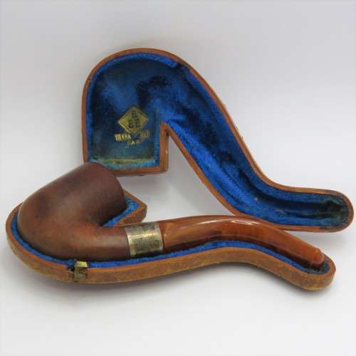 Blumfeld Best Briar BBB pipe with sterling silver band in original case - Amber mouthpiece cracked