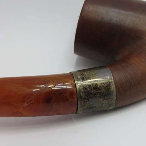 Blumfeld Best Briar BBB pipe with sterling silver band in original case - Amber mouthpiece cracked