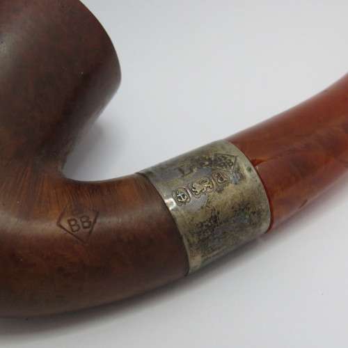 Blumfeld Best Briar BBB pipe with sterling silver band in original case - Amber mouthpiece cracked