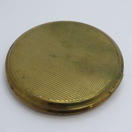 Vintage powder compact with roses design and leather pouch