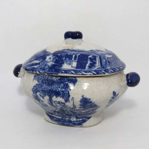 Beautiful Antique serving bowl with lid - Blue and white