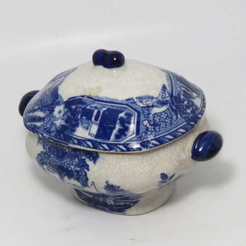 Beautiful Antique serving bowl with lid - Blue and white