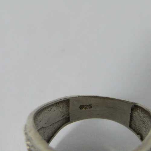 Sterling Silver ring with blue stone - weighs 7.5g - size Q/8