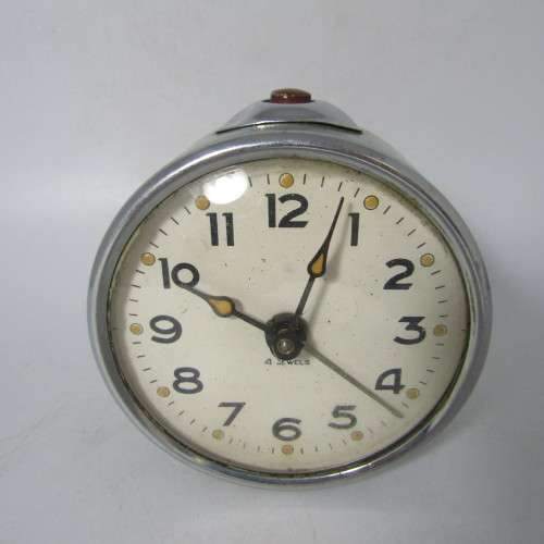 Vintage Bedside Alarm clock - runs and stops - missing winding key