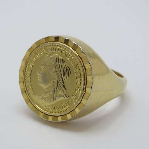 18kt Rolled Gold Plated coin ring - Size V 1/2