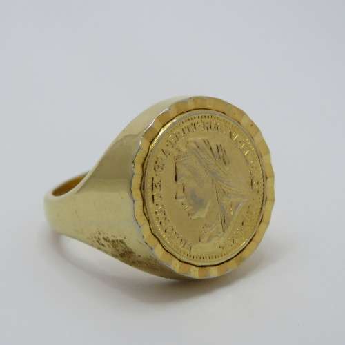18kt Rolled Gold Plated coin ring - Size V 1/2