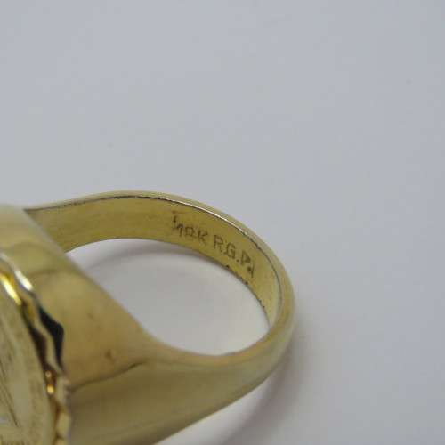 18kt Rolled Gold Plated coin ring - Size V 1/2