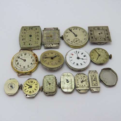 Lot of 14 mechanical watch movements for spares