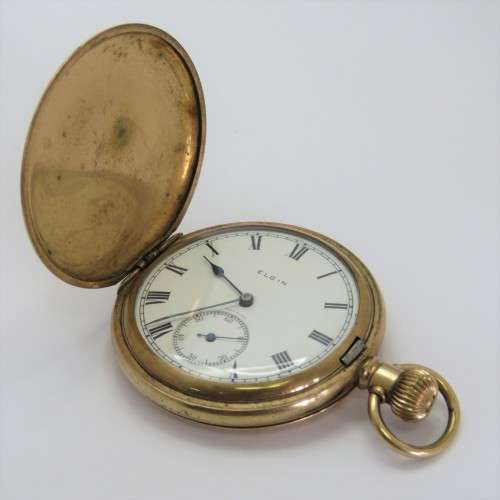 Elgin goldplated full hunter pocketwatch for spares - Not working - Serial 25600381
