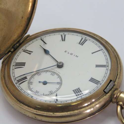 Elgin goldplated full hunter pocketwatch for spares - Not working - Serial 25600381