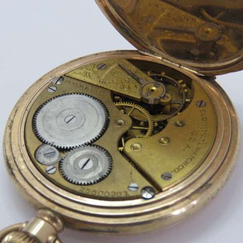 Elgin goldplated full hunter pocketwatch for spares - Not working - Serial 25600381