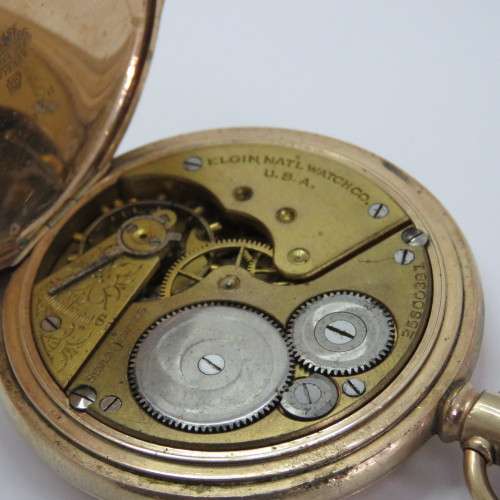 Elgin goldplated full hunter pocketwatch for spares - Not working - Serial 25600381