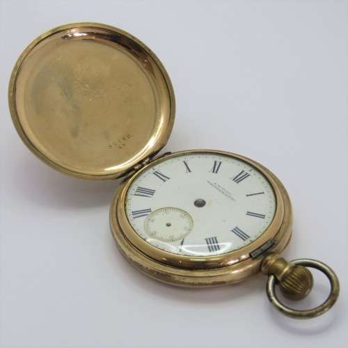 Antique Waltham Mass Full hunter pocketwatch for spares - Not working - Goldplated case