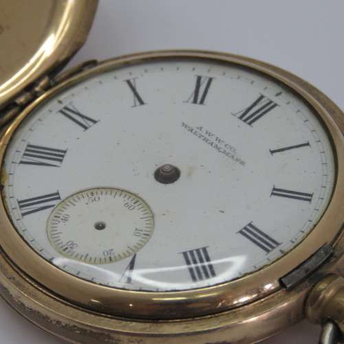 Antique Waltham Mass Full hunter pocketwatch for spares - Not working - Goldplated case