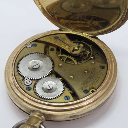 Antique Waltham Mass Full hunter pocketwatch for spares - Not working - Goldplated case