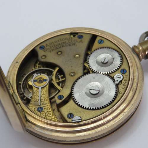 Antique Waltham Mass Full hunter pocketwatch for spares - Not working - Goldplated case