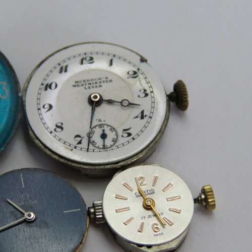Lot of 5 mechanical watch movements for spares including Omega DeVille Caliber 620 - Not working