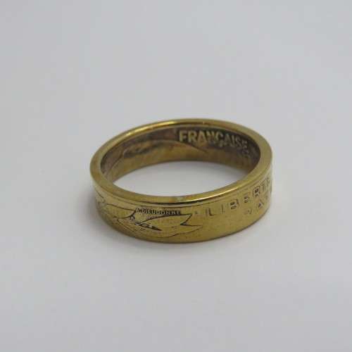 Antique French coin ring - Size R - Brass - Weighs 3,0 g