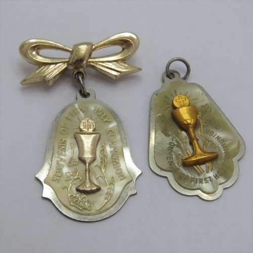 Pair of First Holy Communion Souvenir brooch and pendant