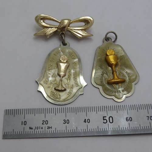 Pair of First Holy Communion Souvenir brooch and pendant