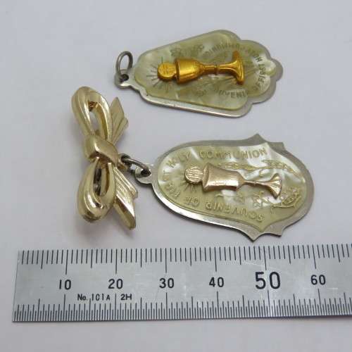 Pair of First Holy Communion Souvenir brooch and pendant