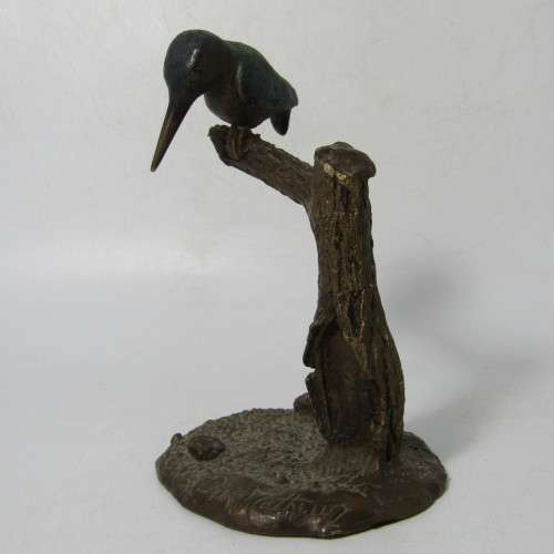 Denis Mathews King Fisher bronze sculpture - bird repaired at feet