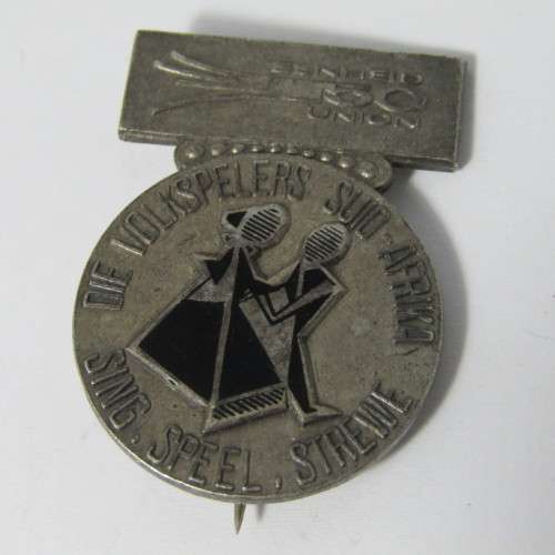 Vintage Volkspelers Suid-Afrika sterling silver badge