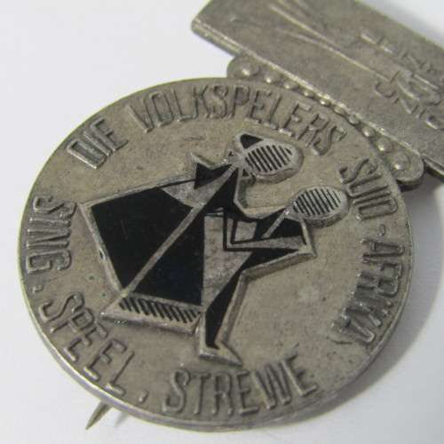 Vintage Volkspelers Suid-Afrika sterling silver badge