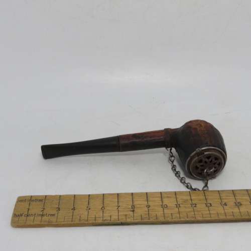 Vintage hand carved wooden smoking pipe with lid