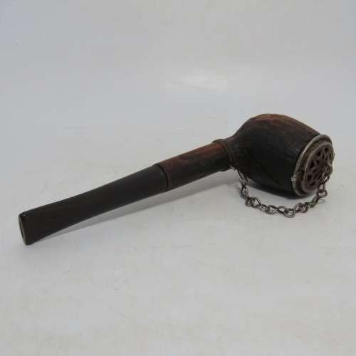 Vintage hand carved wooden smoking pipe with lid