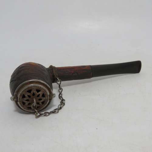 Vintage hand carved wooden smoking pipe with lid