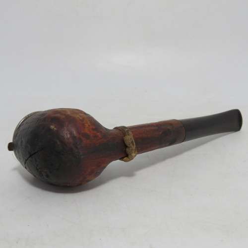 Vintage hand carved wooden smoking pipe with lid