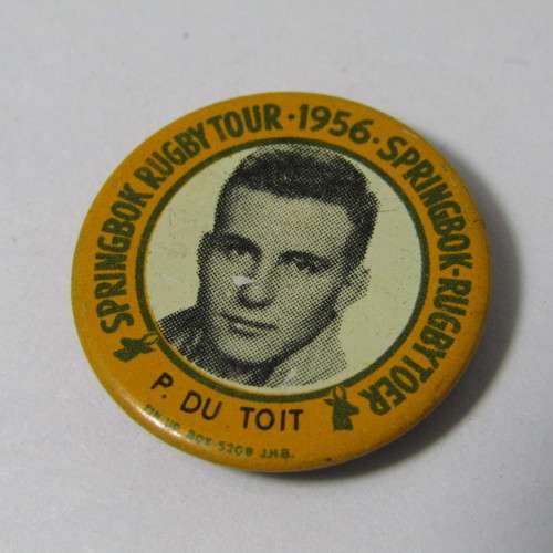 1956 Springbok Rugby tour Pieter du Toit tinnie badge