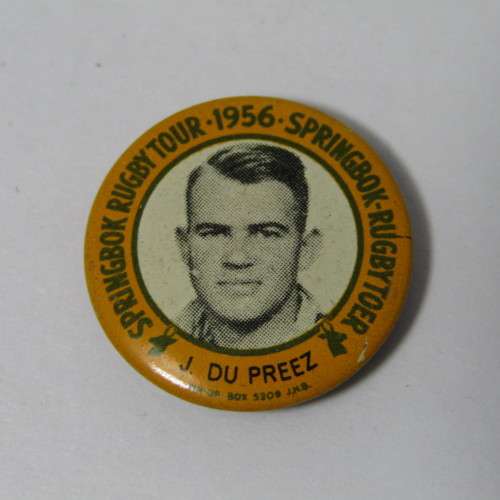 1956 Springbok Rugby tour Jan du Preez tinnie badge