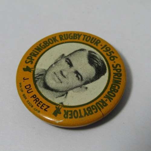 1956 Springbok Rugby tour Jan du Preez tinnie badge