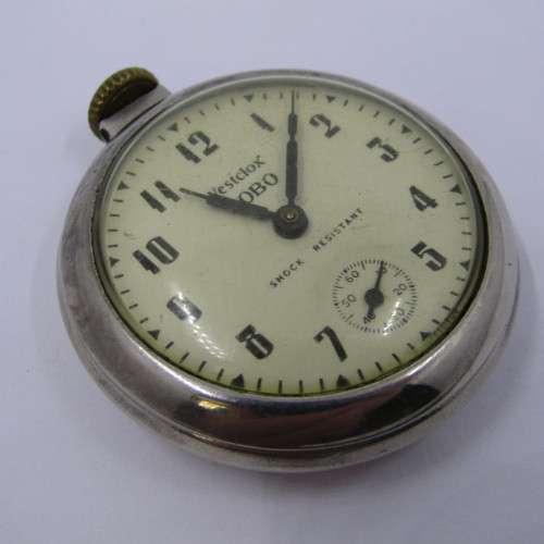 Vintage Westclox Zobo pocket watch - case ring missing - working
