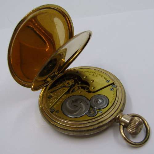 Antique 1928 Elgin full hunter gold-plated  pocket watch - serial 30841765
