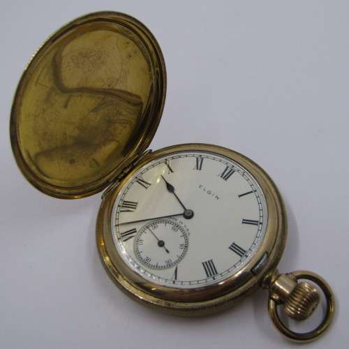 Antique 1928 Elgin full hunter gold-plated  pocket watch - serial 30841765