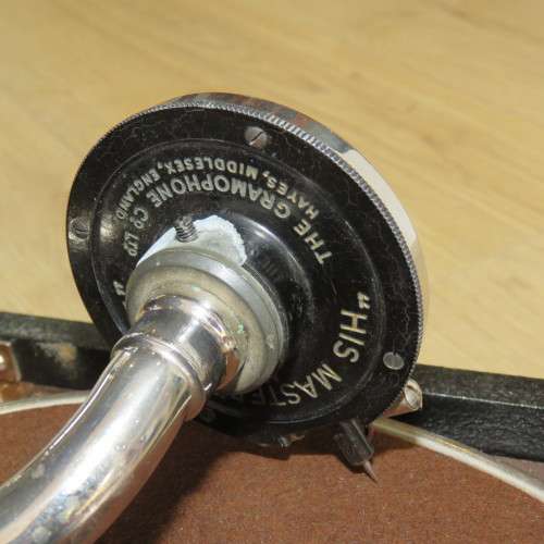 Vintage His Masters Voice Portable Gramophone - Case is well used - Gramophone is working