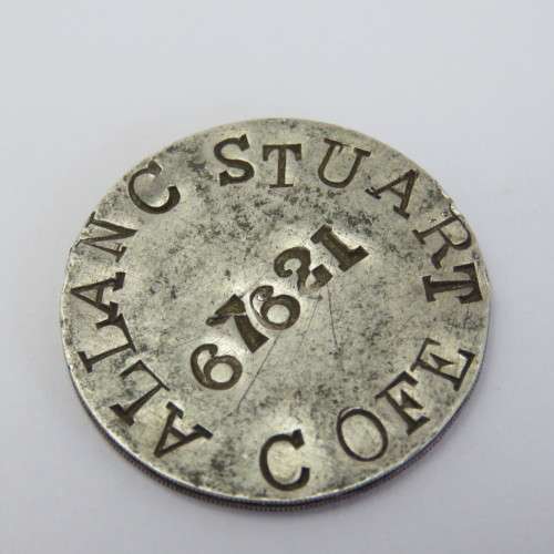 WW2 Handmade dogtag on a 1934 Mauritius One Rupee coin