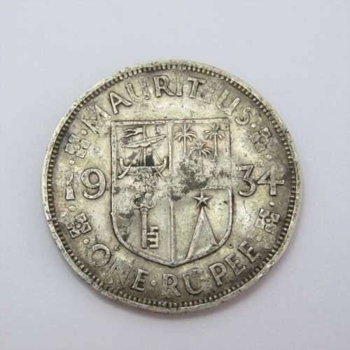 WW2 Handmade dogtag on a 1934 Mauritius One Rupee coin