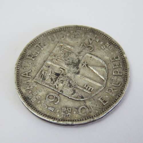 WW2 Handmade dogtag on a 1934 Mauritius One Rupee coin