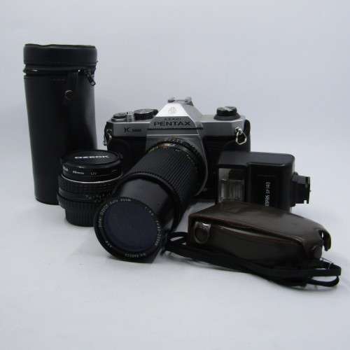 Pentax K1000 with 80-200mm Super Ozeck lens and Pentax-M 1:2 50mm and extras