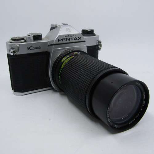 Pentax K1000 with 80-200mm Super Ozeck lens and Pentax-M 1:2 50mm and extras